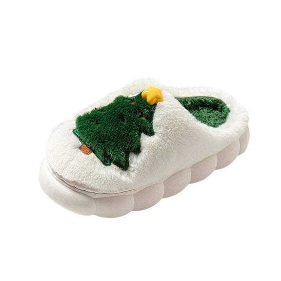 PEONAVET Christmas Slippers House Shoes for Women Men Soft Plush Christmas Tree Style Slippers for Indoor Outdoor