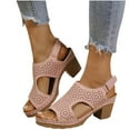 thumbnail image 1 of PEONAVET Chunky Heeled Sandals for Womens Bohemian Cutout Open Toe Summer Block Heeled Party Sandals, 1 of 9
