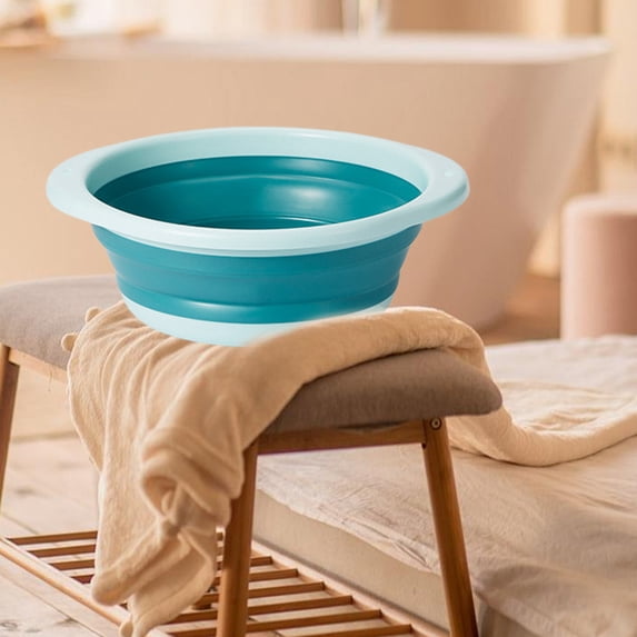 PEONAVET Collapsible Wash Basin, Plastic Round Foldable Basin Tub for Bathroom, Portable Space-Saving Wash Bin for Home Dorm Travel(Blue)