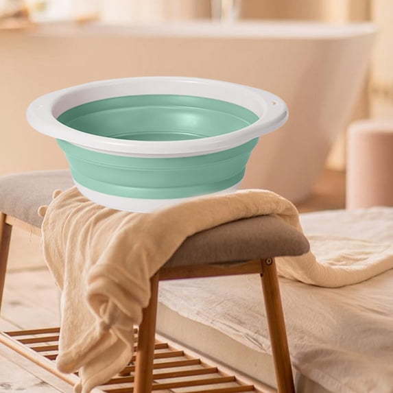 PEONAVET Collapsible Wash Basin, Plastic Round Foldable Basin Tub for Bathroom, Portable Space-Saving Wash Bin for Home Dorm Travel(Green)