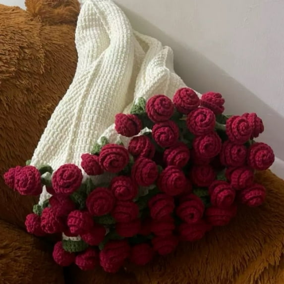 PEONAVET Crochet Blanket Kit for Beginners, Handmade Rose Throw Blanket DIY Kits, Rose Bouquet Blanket DIY Gifts for Women(Red) Clerance Under $1