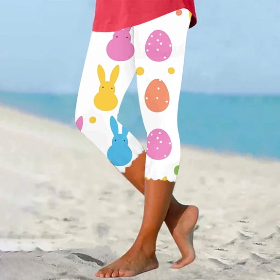 PEONAVET Easter Leggings for Women, Easter Bunny Rabbit Eggs Pattern Print Holiday Leggings Shiny Workout Festival Party Tights - Summer's Top Trends