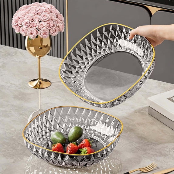 PEONAVET Fruit Bowel for Kitchen Counter, Large Decorative Bowl for Fruit Vegerable Holder Coloful Plastic Modern Fruit Bowl for Home Kitchen Decor(Black)