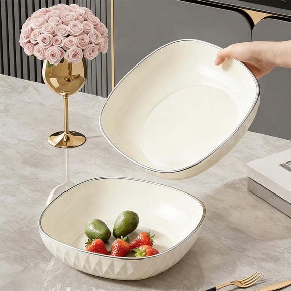 PEONAVET Fruit Bowel for Kitchen Counter, Large Decorative Bowl for Fruit Vegerable Holder Coloful Plastic Modern Fruit Bowl for Home Kitchen Decor(White)