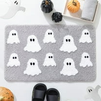 PEONAVET Halloween Ghost Door Mat Non Slip Front Door Mat for Indoor Outdoor Cute Ghost Rug Home Decor for Halloween Front Porch Entryway Decorations(Gray)