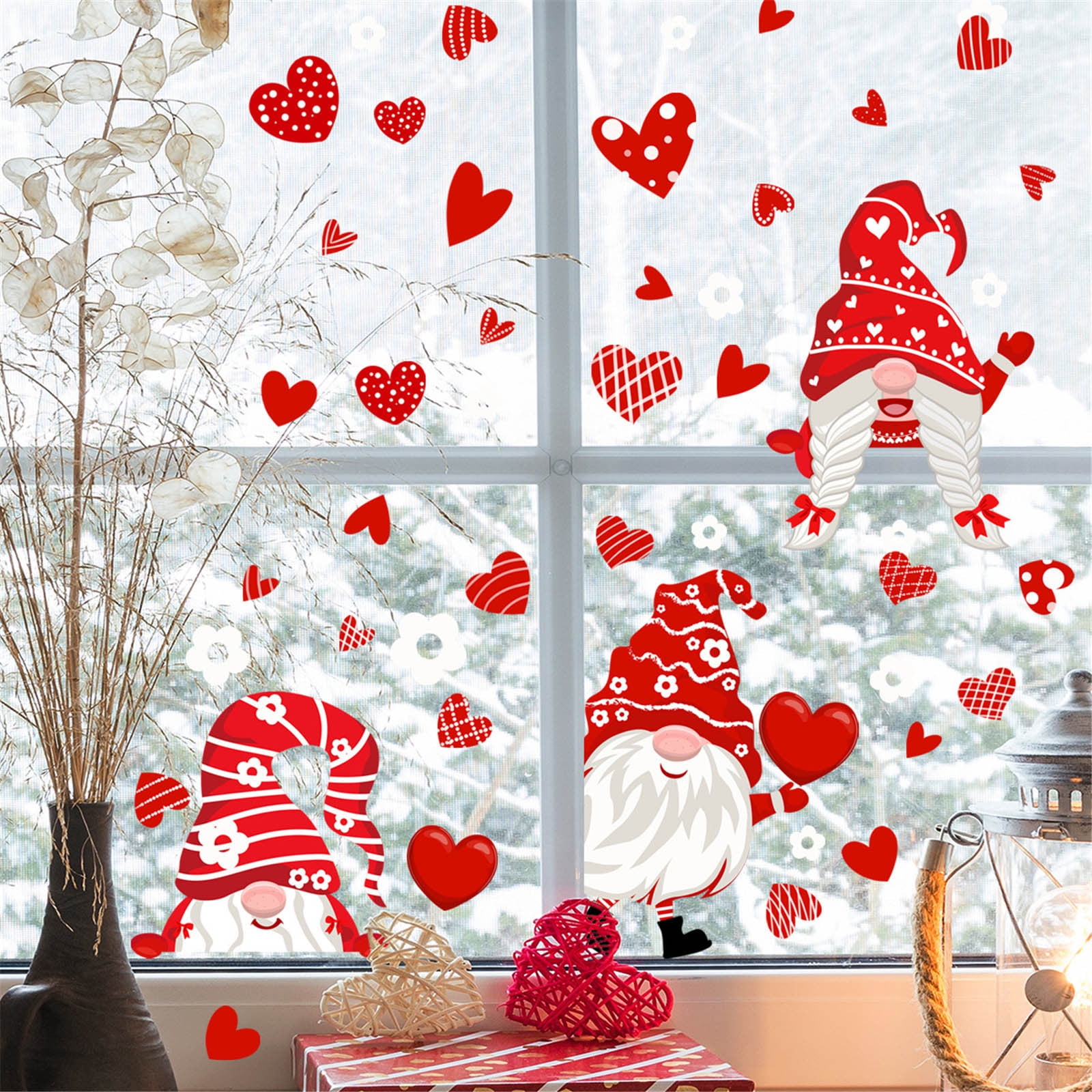 PEONAVET Hearts-Shape Valentine's Day Window Clings for Valentine's ...