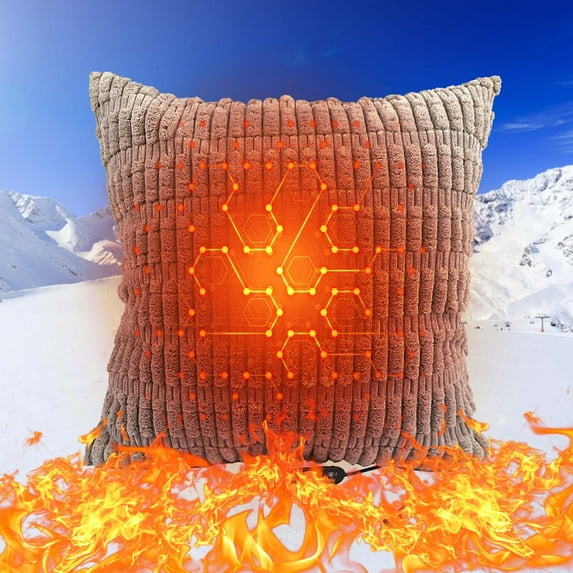 PEONAVET Heated Pillow Cover, Velvet Throw Pillow Case USB Heating Lumbar Pillow Cover for Back Pain Relief with 5 Heat Settings, Heating Pillow for Period Cramp, Abdomen, Neck(18×18In)