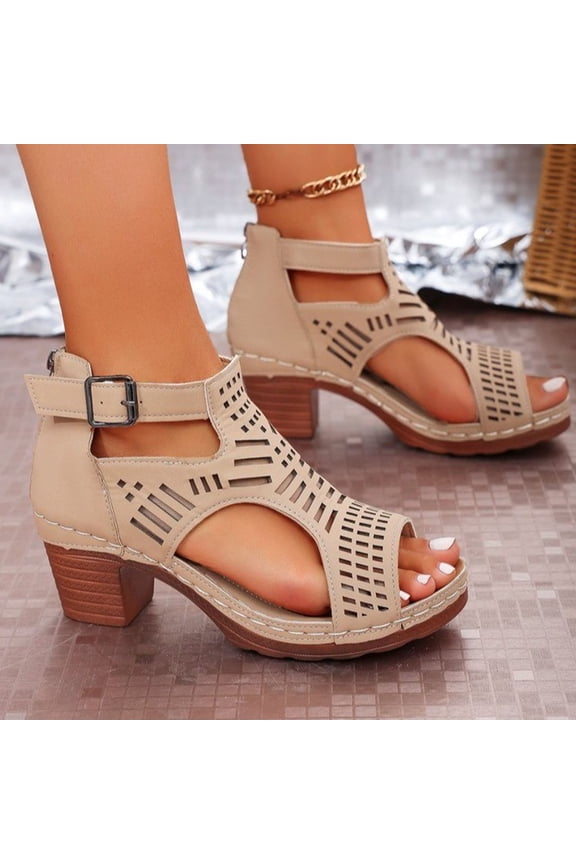 Heeled Sandals for Woman, Ankle T Straps Dress Block High Heel Sandals