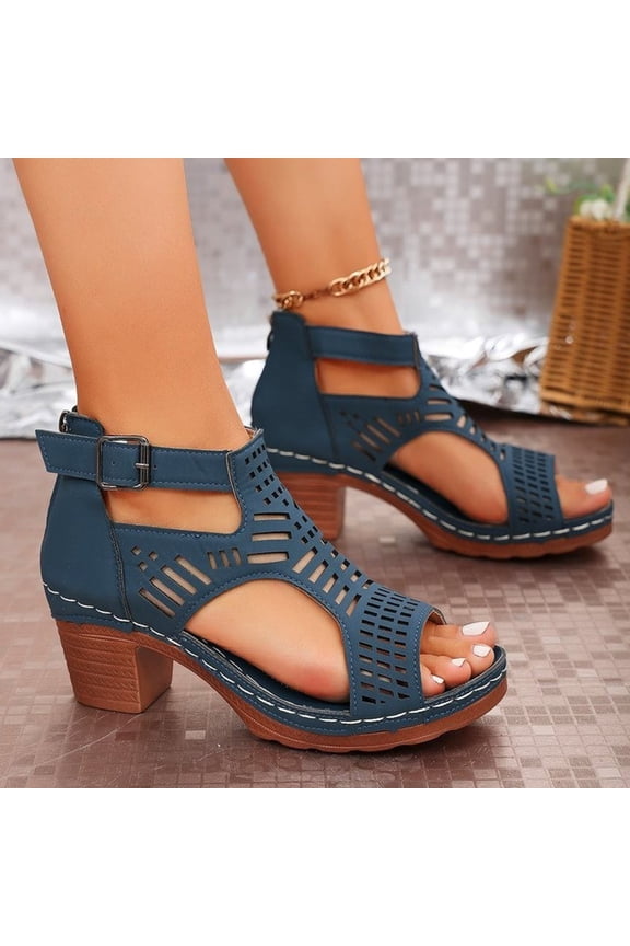 Heeled Sandals for Woman, Ankle T Straps Dress Block High Heel Sandals