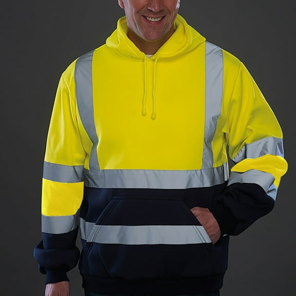 PEONAVET High Visibility Safety Bomber Jacket for Rain - Hi Vis, Waterproof, Reflective Work Coat with Detachable Hood, Men