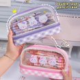thumbnail image 1 of PEONAVET Large Capacity Pencil Bag Cute Clear Pencil Pouch with Zipper Double Layered Kitty Pen Case for Students The Opening Season Supplies(Pinks), 1 of 7