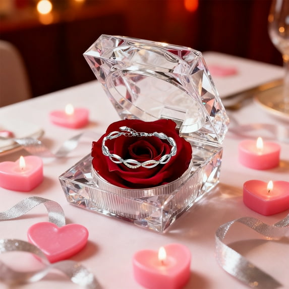 PEONAVET Preserved Rose Ring Box, Engagement Ring Box for Proposal Promise Clear Eternal Rose Jewelry Box for Valentine's Day Wedding Gift(Red)