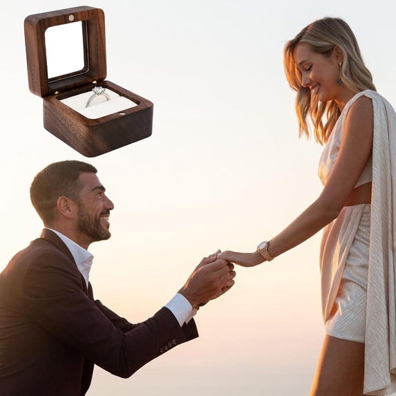 PEONAVET Ring BoxRing Box Jewelry Box Wooden Ring Box Engagement Ring Box With 1 Slot Wedding Ring Box For Ring Elegant And Retro Ring Box For Wedding Proposal