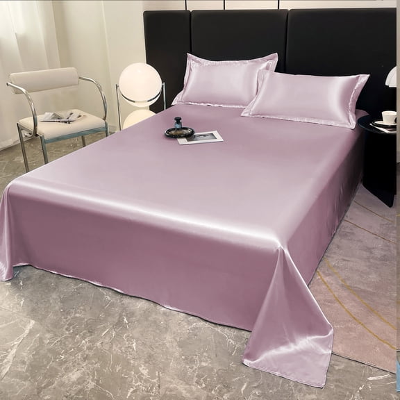 PEONAVET Silk Sheet Set, Silk Pillow Cases and Sheet Set, Soft Breathable Flat Sheet Queen Size, 98.4×90.6 Inch Luxurious Silky Soft Sheets for All Season(Red)