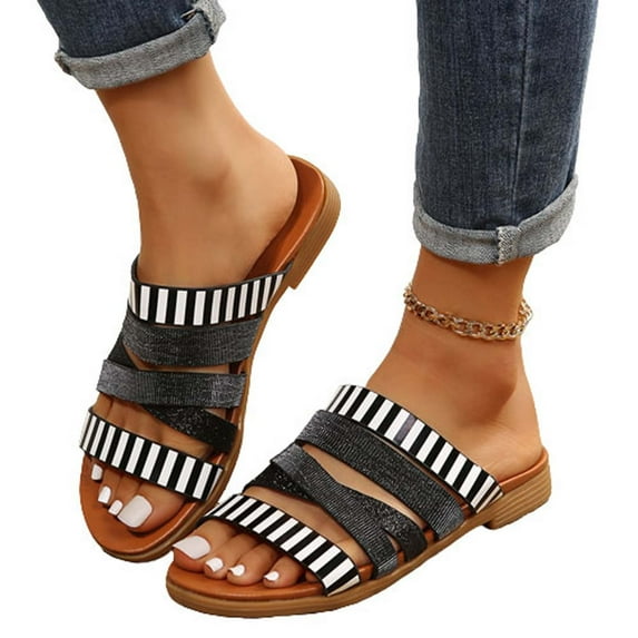 PEONAVET Slide Sandals for Women Comfortable Slip On Sandals Ladies Slip Resistant Platform Summer Flat Sandals for Beach, Home, Indoor Outdoor Use