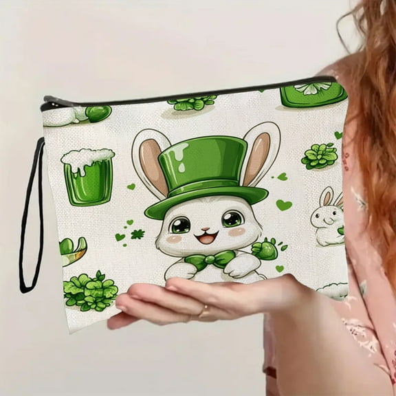 PEONAVET St. Patrick's Day Makeup Bag, Cute Bunny Doll Cosmetic Bag Ladies Lipstick Portable Fashion Wash Bag Multi-functional Storage Pouch