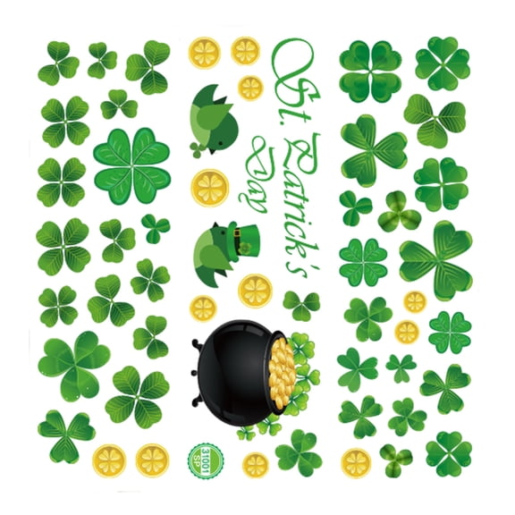 PEONAVET St Patrick's Day Window Clings, Green Window Stickers for Holiday Decorations, 3 Sheet Spring Shamrocks for Glass Window Door Wall Irish Saint Patricks Day Holiday St Pattys Decor