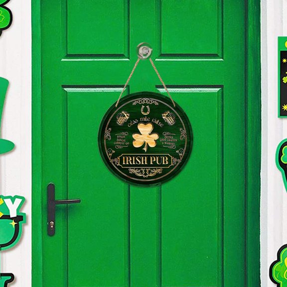 PEONAVET St Patricks Day Front Door Decor, Wooden Shamrock Hanging Sign Green Irish Welcome Sign for Home Wall Decor