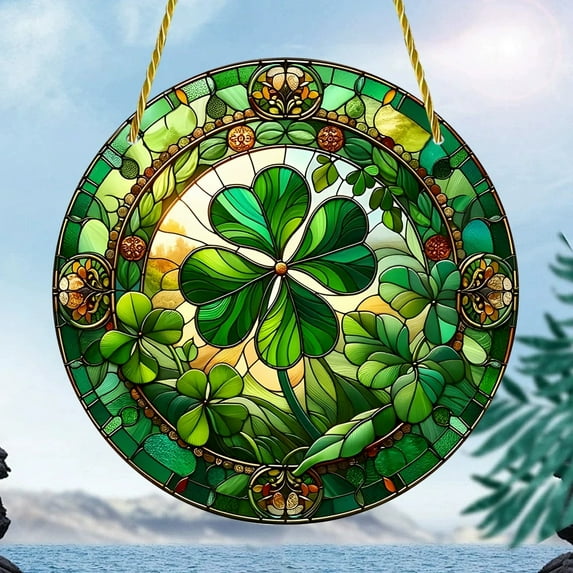 PEONAVET St Patricks Day Ornaments, Hand-Painted Hanging Suncatcher for Windows Irish Shamrock Sun Catcher Ornaments for Mother's Day Festival Gift