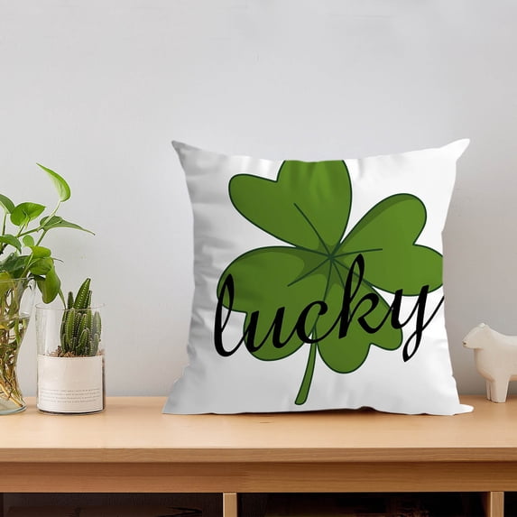 PEONAVET St Patricks Day Pillow Covers 18x18 in Green Shamrock Linen Pillow Case Spring Irish Cushion Cover for Couch Sofa Home Decor