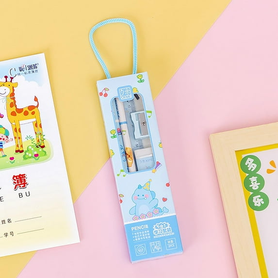 PEONAVET Stationary Set for Primary Students, 5Pcs Stationery Party Supplies with Pencils Rulers Erasers for Birthday Goodie Bags Classroom Gifts forss