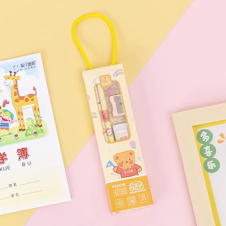 PEONAVET Stationary Set for Primary Students, 5Pcs Stationery Party Supplies with Pencils Rulers Erasers for Birthday Goodie Bags Classroom Gifts forss