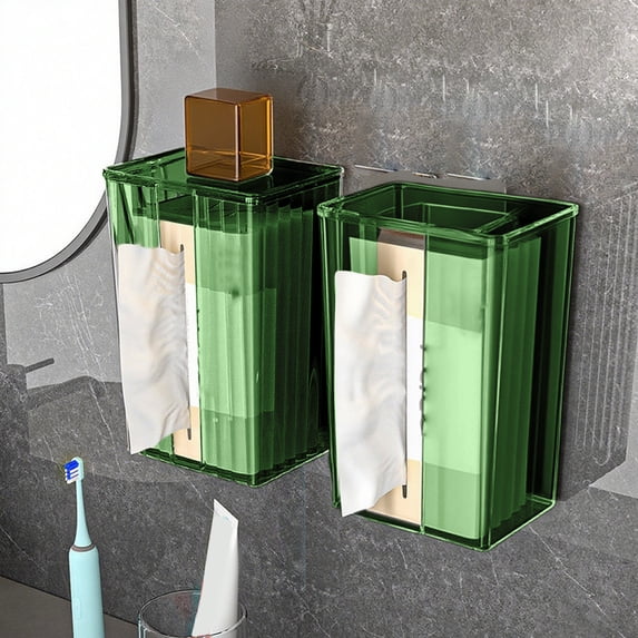 PEONAVET Tissue Box Cover, Wall Mounted Facial Paper Holder Dispenser, Clear Tissue Box Holder for Bathroom, Kitchen, and Living Room(Green)