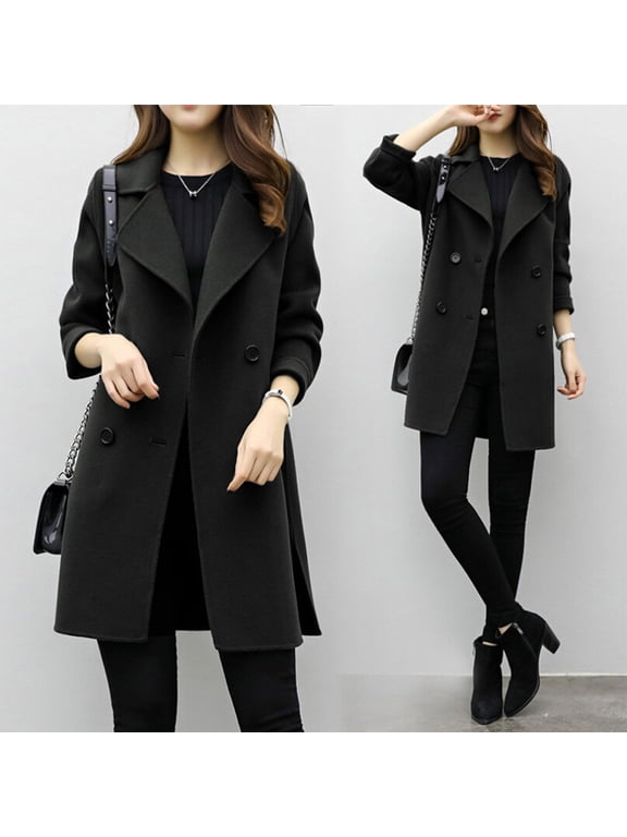 Trench Coats For Women Women's Big Notch Lapel Single Breasted Mid-Long Wool Blend Coat Womens Fall Fashion 2022