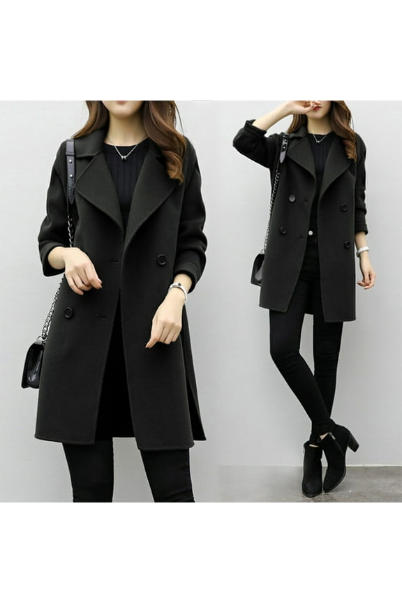Trench Coats For Women Women's Big Notch Lapel Single Breasted Mid-Long Wool Blend Coat Womens Fall Fashion 2022