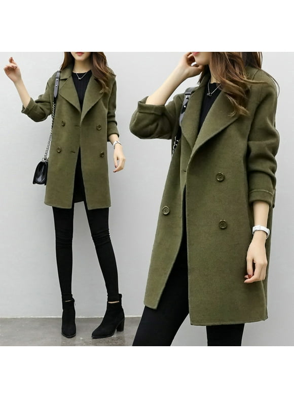 Trench Coats For Women Women's Big Notch Lapel Single Breasted Mid-Long Wool Blend Coat Womens Fall Fashion 2022