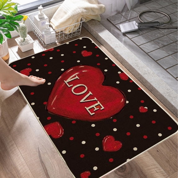 PEONAVET Valentine Bathroom Rug, Red Heart Bath Mat Non-Slip Absorbent Washable Bath Rug for Home Decor