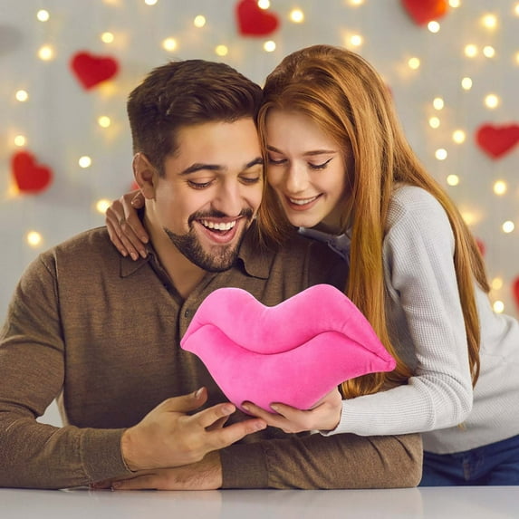 PEONAVET Valentine Lip Pillow Hot Lips Shaped Decorative Throw Pillows, Velvet Pillow Cushion for Bed Couch Office Home Decor 7.9×5.9Inch(Pinks)