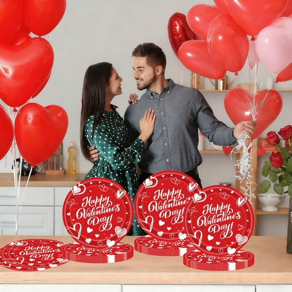 PEONAVET Valentine's Day Paper Plates 20pcs Disposable Valentines Themed Ppaper Plates Heavy Duty Dinner Plate for Weddings Birthday Decor
