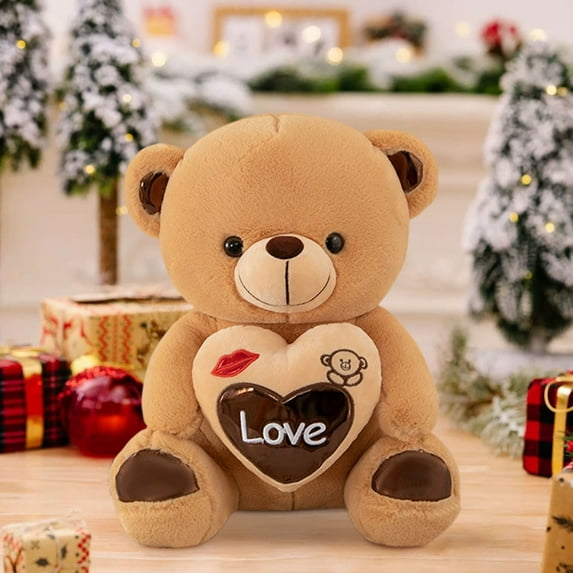 PEONAVET Valentines Teddy Bear, 9.8" Cute Plush Stuffed Bear with Heart, Large Stuffed Animal Gifts for Valentine's Day Mother's Day Birthday Wedding
