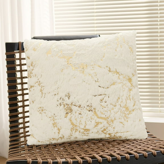 PEONAVET Velvet Decorative Throw Pillow Covers, 18×18 Soft Solid Square Cushion Case, Marble Pattern Pillow Case for Couch Sofa Bed Home Decoration(Beige)