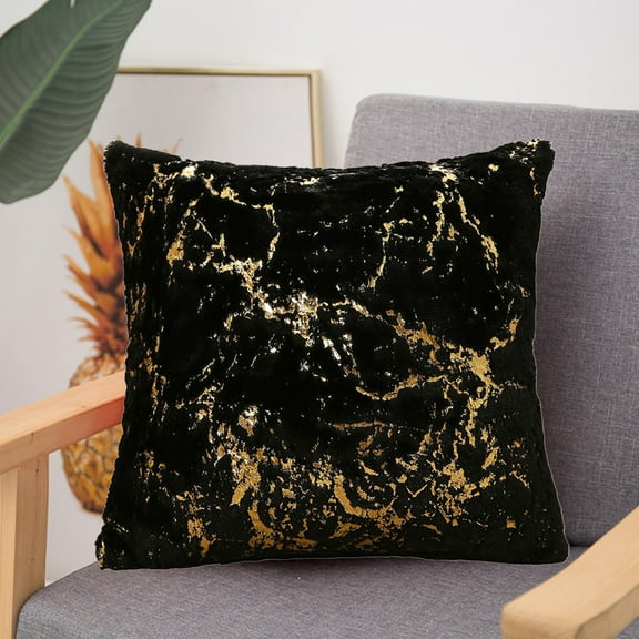 PEONAVET Velvet Decorative Throw Pillow Covers, 18×18 Soft Solid Square Cushion Case, Marble Pattern Pillow Case for Couch Sofa Bed Home Decoration（Black）