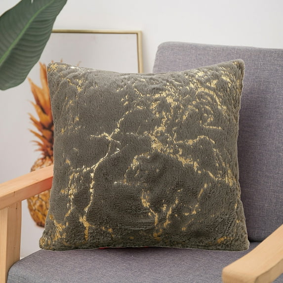 PEONAVET Velvet Decorative Throw Pillow Covers, 18×18 Soft Solid Square Cushion Case, Marble Pattern Pillow Case for Couch Sofa Bed Home Decoration(Gray)
