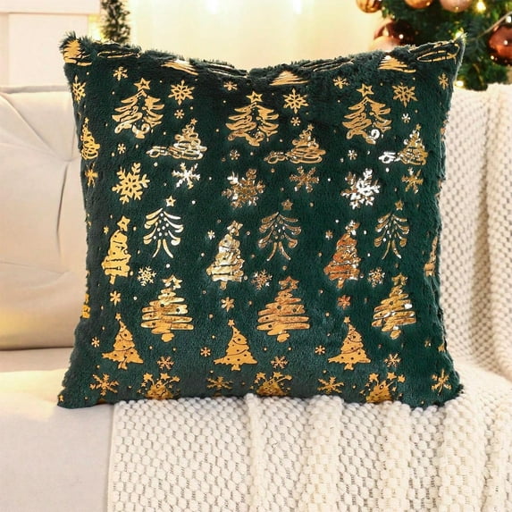 PEONAVET Velvet Throw Pillow Cover,18×18 inch Christmas Tree Throw Pillow Case Soft Plush Winter Xmas Cushion Case for Sofa Living Room Holiday Decor