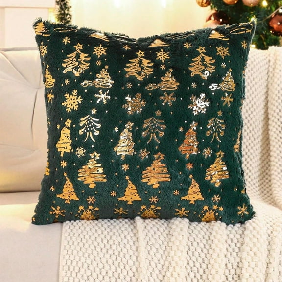 PEONAVET Velvet Throw Pillow Cover,18×18 inch Christmas Tree Throw Pillow Case Soft Plush Winter Xmas Cushion Case for Sofa Living Room Holiday Decor