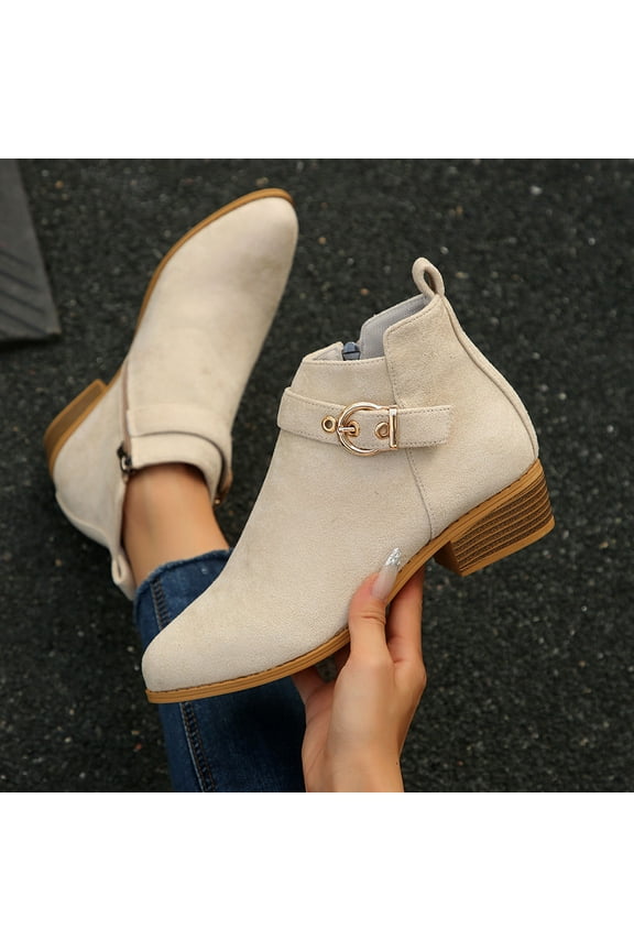 Women's Ankle Boots Classic Low Heeled Leather Booties with Zipper Fall Fashion Dressy Shoes Christmas Gifts