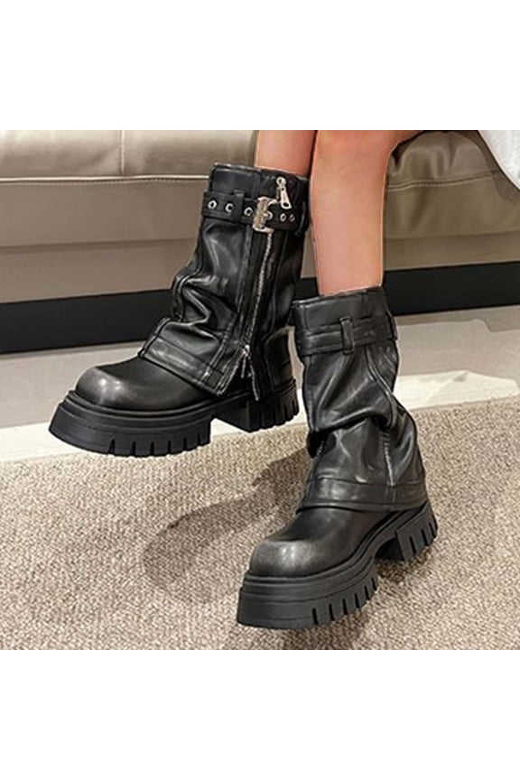 Women's Boots Lightweight Zipper Ankle Botas High Heel Chunky Boots Thick Heel Short Boots for Winter and Fall Christmas Gifts