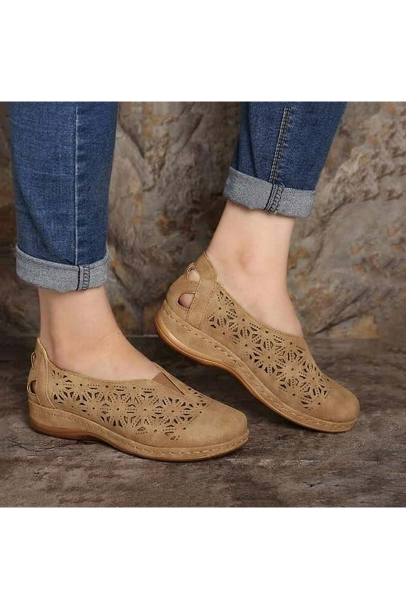 PEONAVET Women's Closed Toe Flat Sandals Comfortable Ankle Strap Cut Out Cage Summer Roman Shoes - Summer's Best Shoes