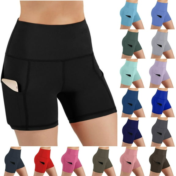 PEONAVET Women's High Waist Biker Shorts with Pockets Tummy and Control Workout GAthletic Running Yoga Shorts;Fashion Womens Yoga Leggings Fitness Running GLadies Solid Pants