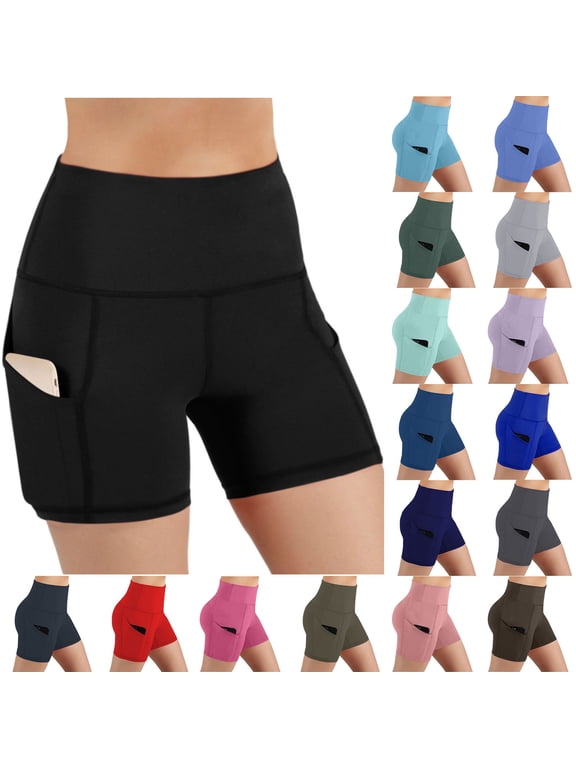 PEONAVET Women's High Waist Biker Shorts with Pockets Tummy and Control Workout GAthletic Running Yoga Shorts;Fashion Womens Yoga Leggings Fitness Running GLadies Solid Pants