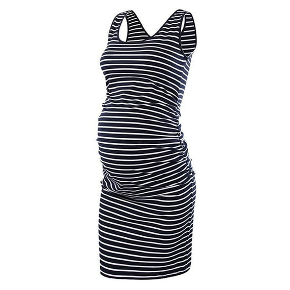 PEONAVET Women's Labor and Delivery Gown, Nursing Maternity Nightgowns for Breastfeeding Woman O Neck Stripe Sleeveless Breast Feeding Pregnant Maternity Nursing Dress