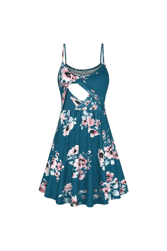 Women's Nursing Nightgown Maternity Dress Breastfeeding Sleepwear Fashion Print Sling Breast-Feeding Pregnant Woman Maternity Nursing Dress