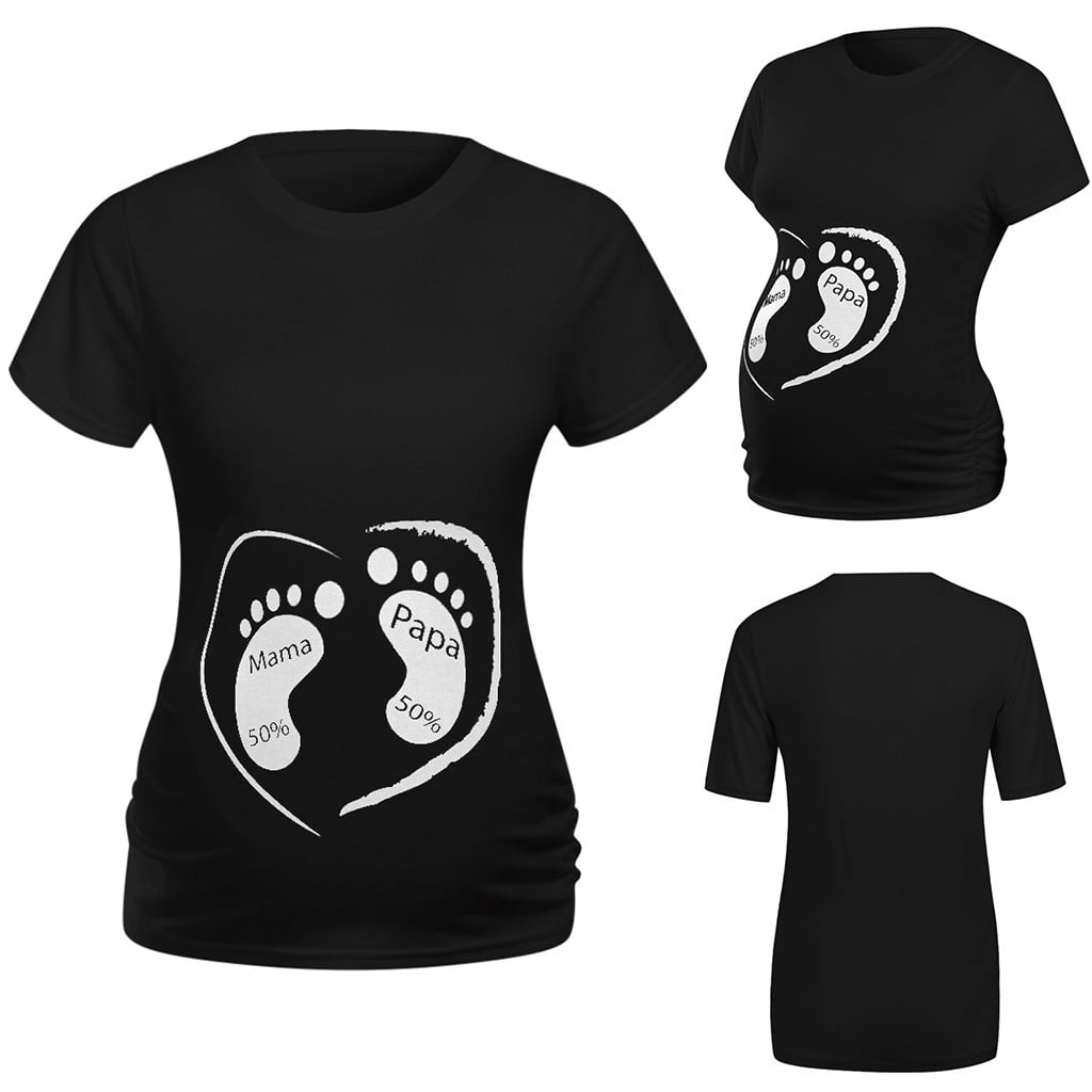 T-Shirt Grossesse Manches Courtes Coton - Imprimé Humour - Élastique Confortable