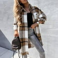 thumbnail image 1 of PEONAVET Womens Tops Women's Casual Lapel Button Down Long Plaid Shirt Coat Tartan Shacket Jacket Womens Fall Fashion 2022, 1 of 8