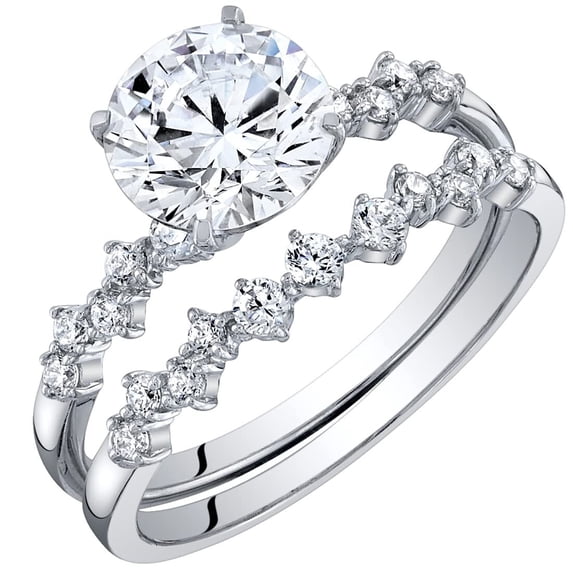 PEORA 1.50 Carats Moissanite Engagement Ring and Wedding Band Bridal Set Scattered Side Stones 925 Sterling Silver, Round Brilliant Shape, D-E Color, VVS Clarity, Size 8.5