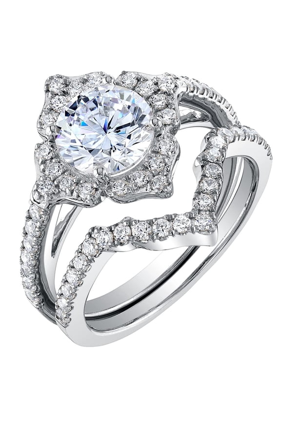 1.50 Carats Moissanite Vintage Art Deco Engagement Ring and Wedding Band Bridal Set for Women 925 Sterling Silver, Round Brilliant Shape, D-E Color, VVS Clarity, Size 5.5